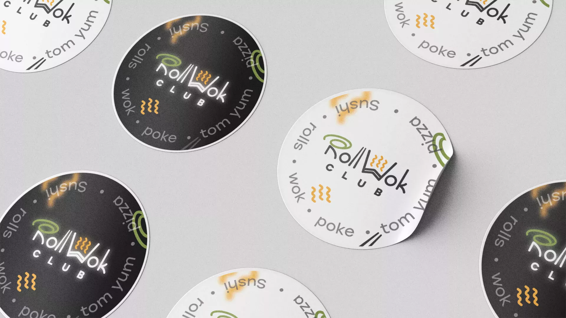 Разработка наклеек для суши-бара «Roll Wok Club» в Беслане